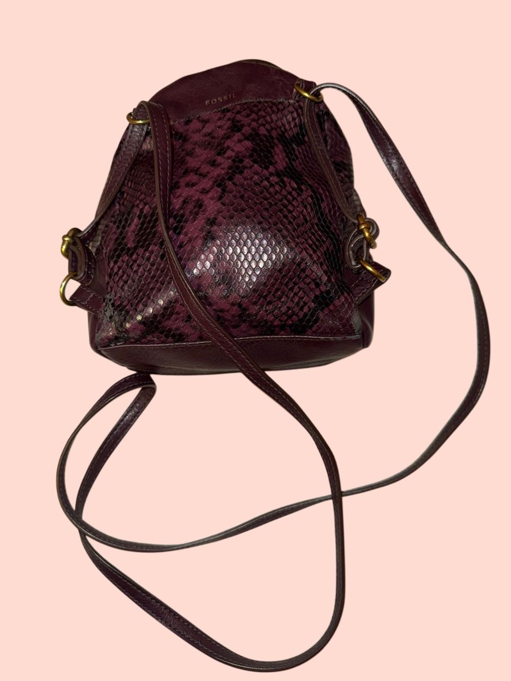 Fossil Purple Snakeskin Embossed Leather Mini Backpack Crossbody Purse - Picture 2 of 2